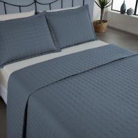 Kit Cobre Leito Colcha Bellini Casal Padrão Dupla Face Percal 300 Fios Textura Matelassê 3 Peças - Azul