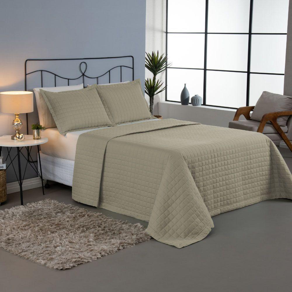 Kit Cobre Leito Colcha Bellini Queen Dupla Face Percal 300 Fios Textura Matelassê 3 Peças - Cáqui - 5