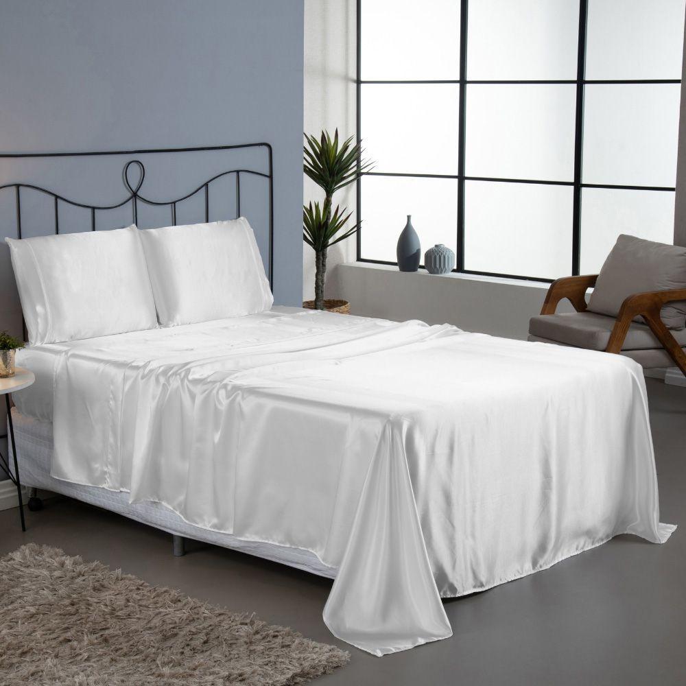 Jogo Cama Lençol Splendore Queen Cetim Charmousse Alto Brilho 4 Peças - Branco - 5