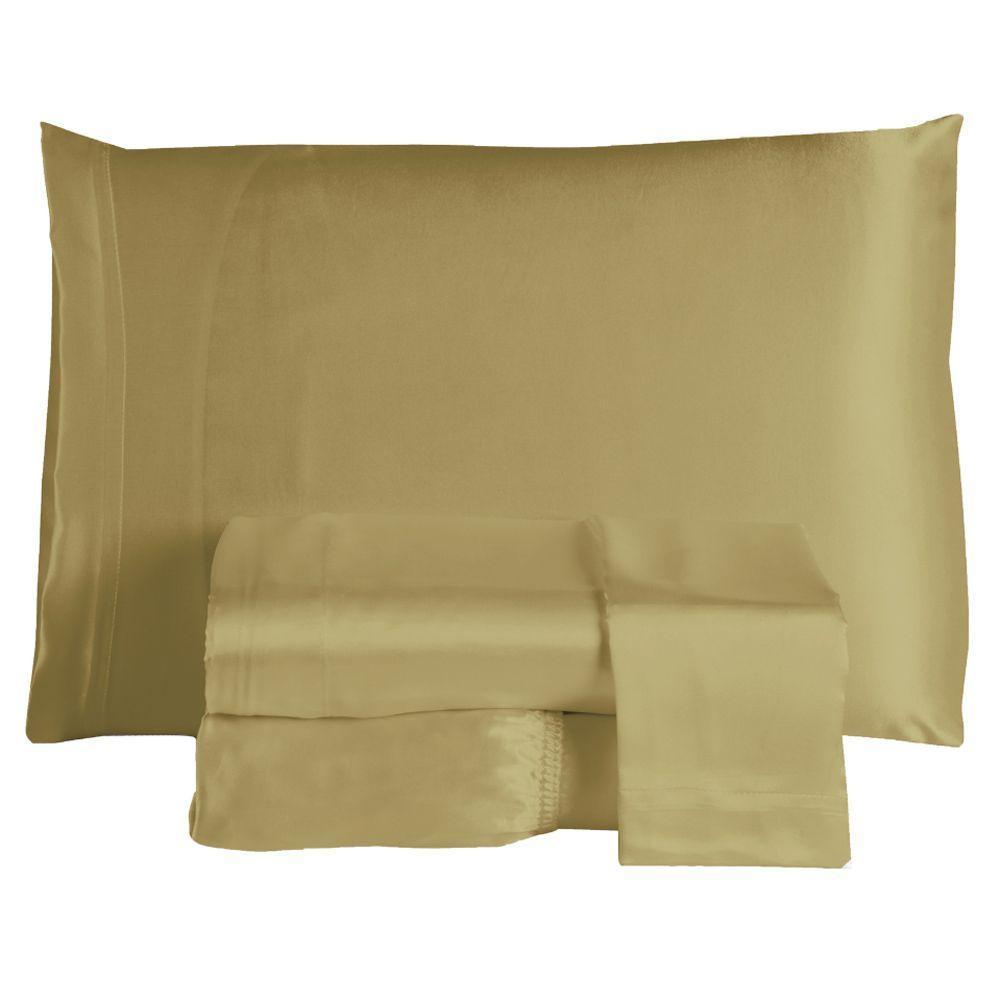 Jogo Cama Lençol Splendore King Cetim Charmousse Alto Brilho 4 Peças - Dourado - 1