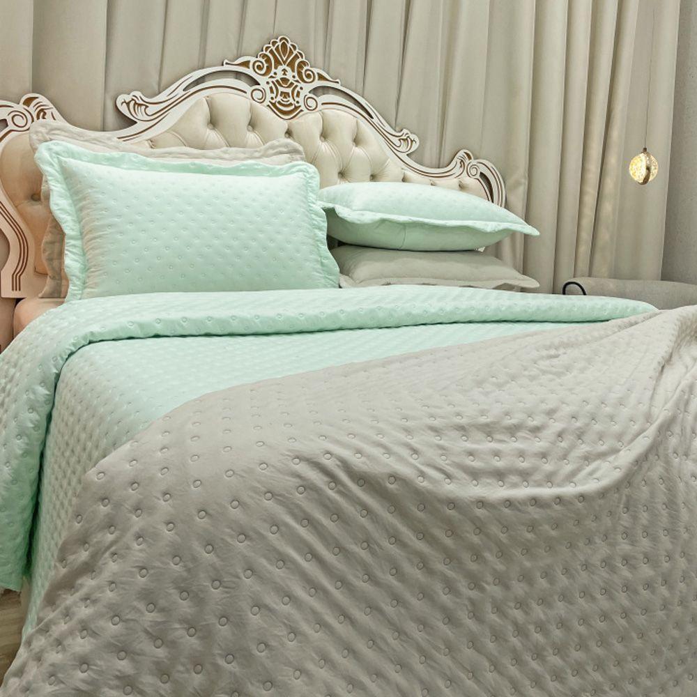 Kit Cobre Leito Colcha Perone Casal Padrão Dupla Face Toque De Pluma Micro Percal 300 Fios 3 Peças - Verde Tifany - 4