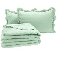 Kit Cobre Leito Colcha Perone Casal Padrão Dupla Face Toque De Pluma Micro Percal 300 Fios 3 Peças - Verde Tifany - 1