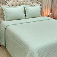 Kit Cobre Leito Colcha Perone Casal Padrão Dupla Face Toque De Pluma Micro Percal 300 Fios 3 Peças - Verde Tifany - 5