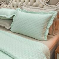 Kit Cobre Leito Colcha Perone Queen Dupla Face Toque De Pluma Micro Percal 300 Fios 3 Peças - Verde Tifany - 2