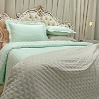 Kit Cobre Leito Colcha Perone Queen Dupla Face Toque De Pluma Micro Percal 300 Fios 3 Peças - Verde Tifany