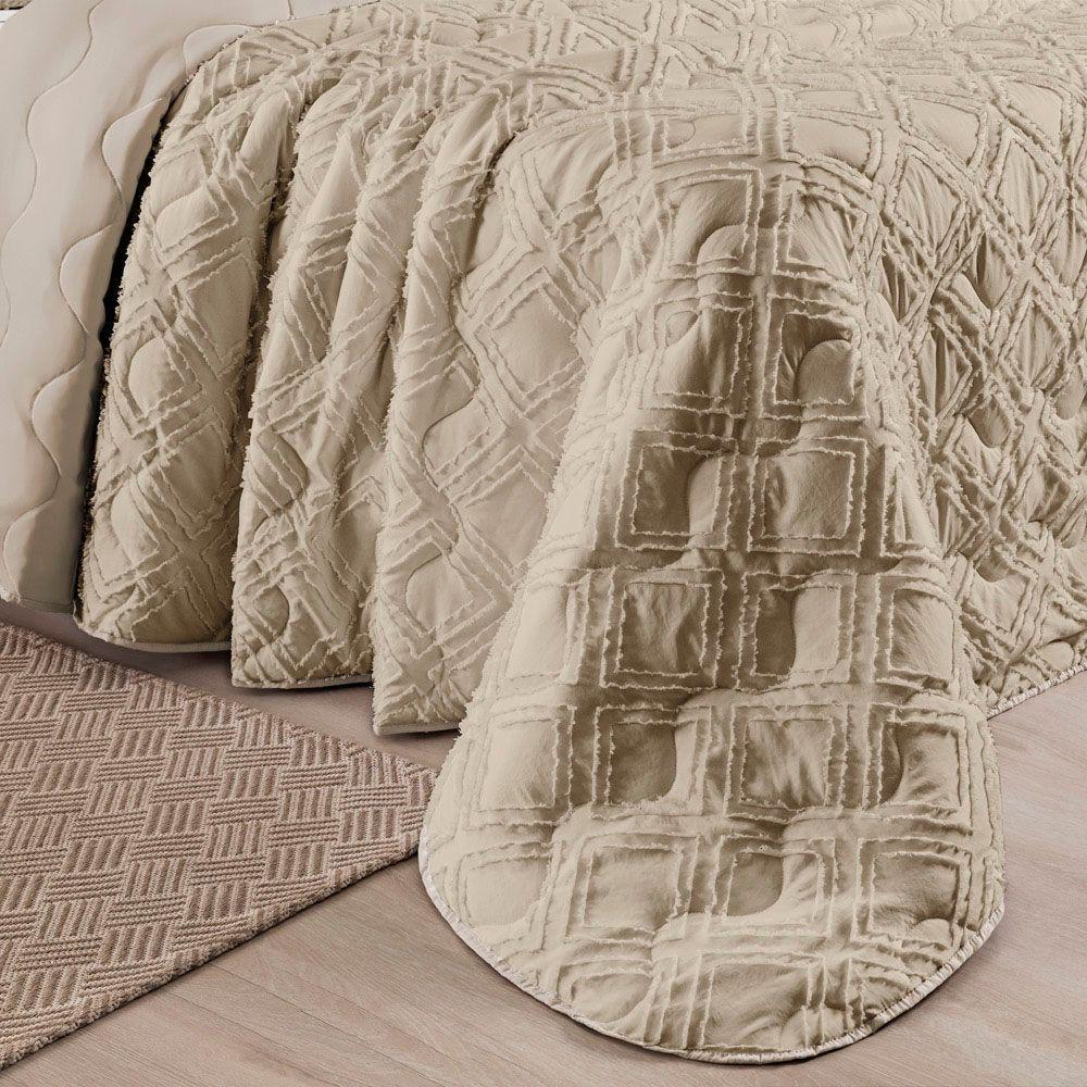 Kit Cobre Leito Colcha Adele King Dupla Face Micropercal 300 Fios 3 Peças - Cáqui - 3