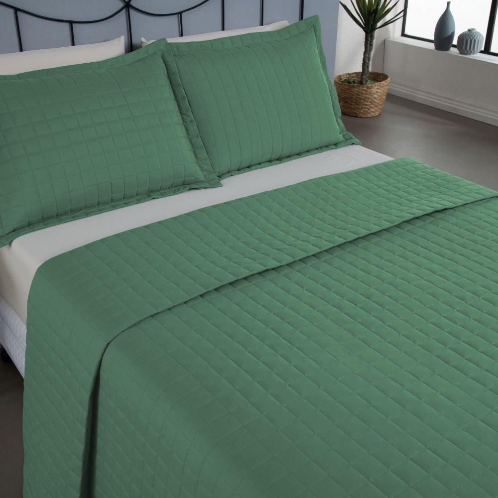 Kit Cobre Leito Colcha Bellini Casal Padrão Dupla Face Percal 300 Fios Textura Matelassê 3 Peças - Verde - 4