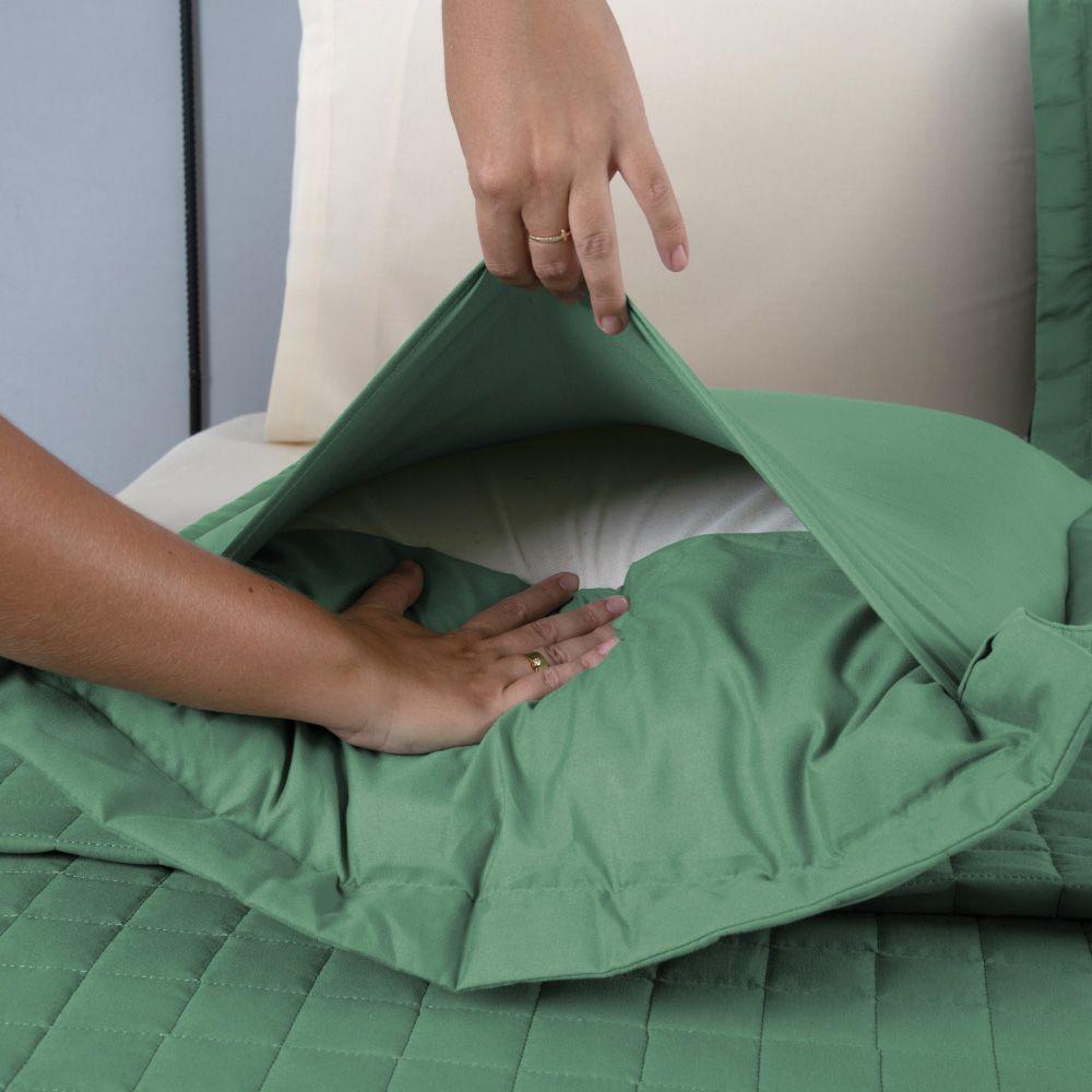 Kit Cobre Leito Colcha Bellini Solteiro Dupla Face Percal 300 Fios Textura Matelassê - Verde - 2