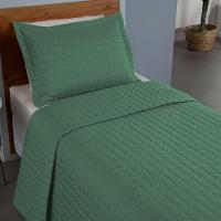 Kit Cobre Leito Colcha Bellini Solteiro Dupla Face Percal 300 Fios Textura Matelassê - Verde