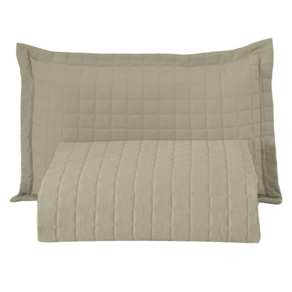 Kit Cobre Leito Colcha Bellini Solteiro Dupla Face Percal 300 Fios Textura Matelassê - Cáqui - 1