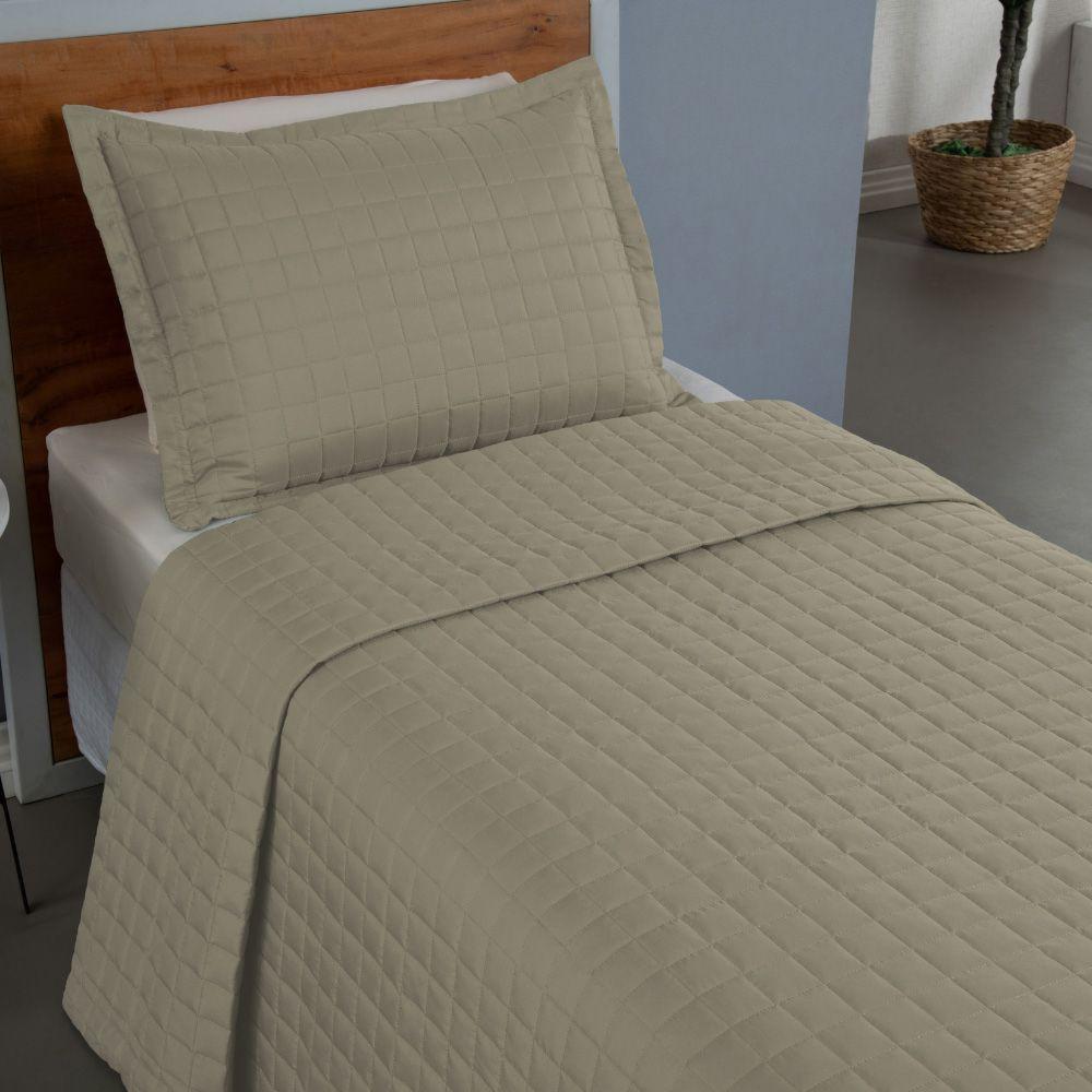 Kit Cobre Leito Colcha Bellini Solteiro Dupla Face Percal 300 Fios Textura Matelassê - Cáqui - 4