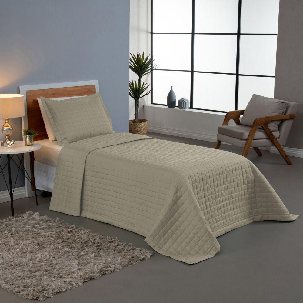 Kit Cobre Leito Colcha Bellini Solteiro Dupla Face Percal 300 Fios Textura Matelassê - Cáqui - 5