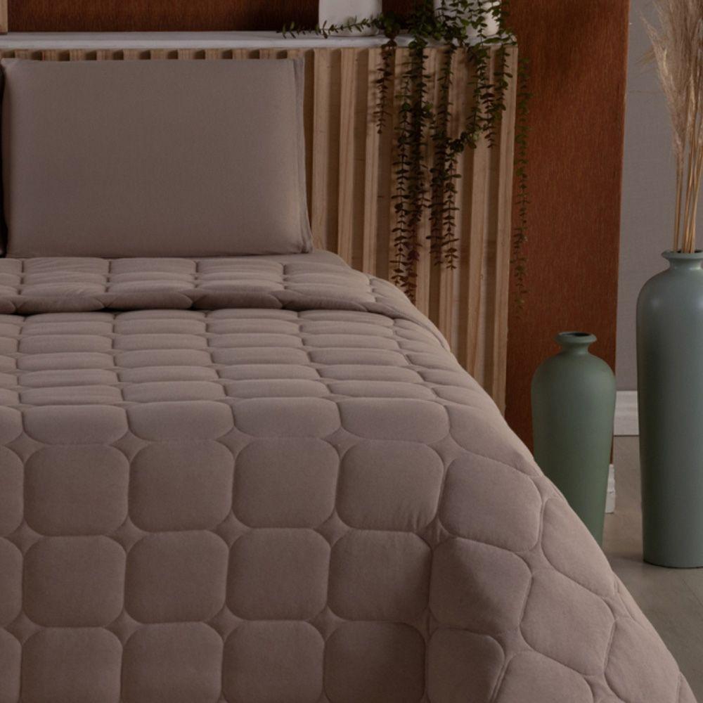 Kit Cobre Leito Colcha Livorno Casal Padrão Acolchoado Fofo Macio Malha 100% Algodão 3 Peças - Bege - 3