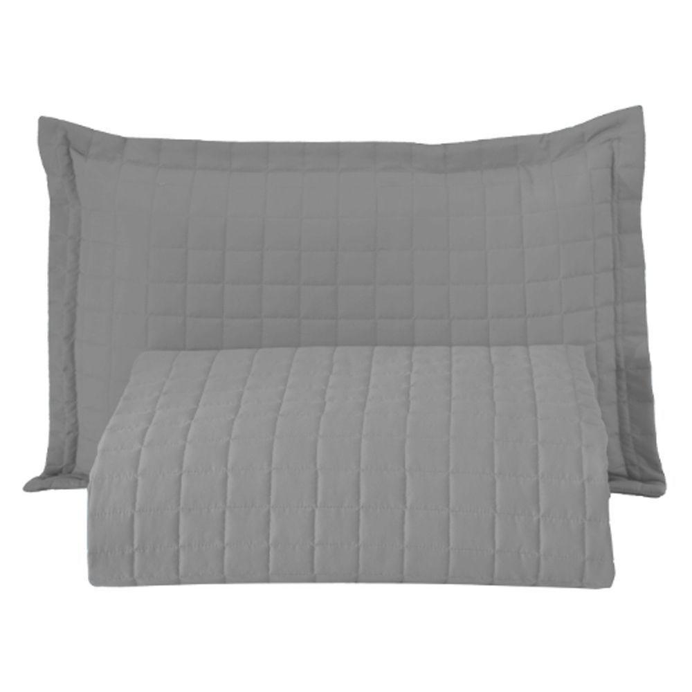 Kit Cobre Leito Colcha Bellini Solteiro Dupla Face Percal 300 Fios Textura Matelassê - Cinza - 1