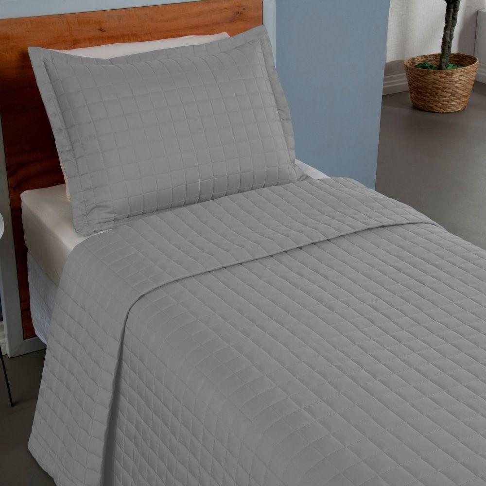 Kit Cobre Leito Colcha Bellini Solteiro Dupla Face Percal 300 Fios Textura Matelassê - Cinza - 3