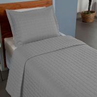 Kit Cobre Leito Colcha Bellini Solteiro Dupla Face Percal 300 Fios Textura Matelassê - Cinza - 3