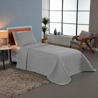 Kit Cobre Leito Colcha Bellini Solteiro Dupla Face Percal 300 Fios Textura Matelassê - Cinza