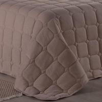 Kit Cobre Leito Colcha Livorno Queen Acolchoado Fofo Macio Malha 100% Algodão 3 Peças - Bege