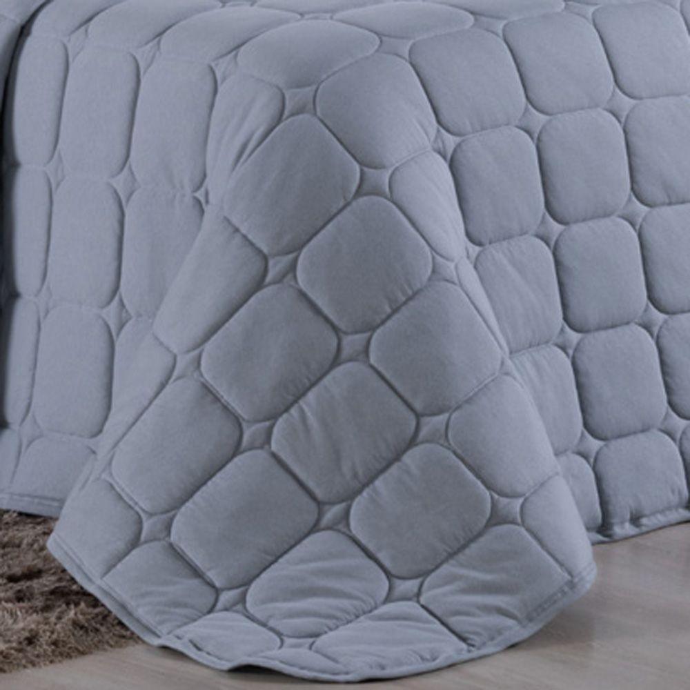 Kit Cobre Leito Colcha Livorno Queen Acolchoado Fofo Macio Malha 100% Algodão 3 Peças - Cinza - 2