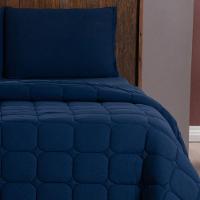 Kit Cobre Leito Colcha Livorno Solteiro Acolchoado Fofo Macio Malha 100% Algodão 2 Peças - Azul Marinho - 1