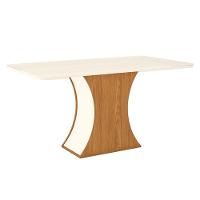 Mesa De Jantar Selena 160 Cm Tampo Arredondado Com Vidro Nature Off White - Henn - 1
