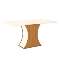 Mesa De Jantar Selena 160 Cm Tampo Reto Com Vidro Nature Off White - Henn - 1