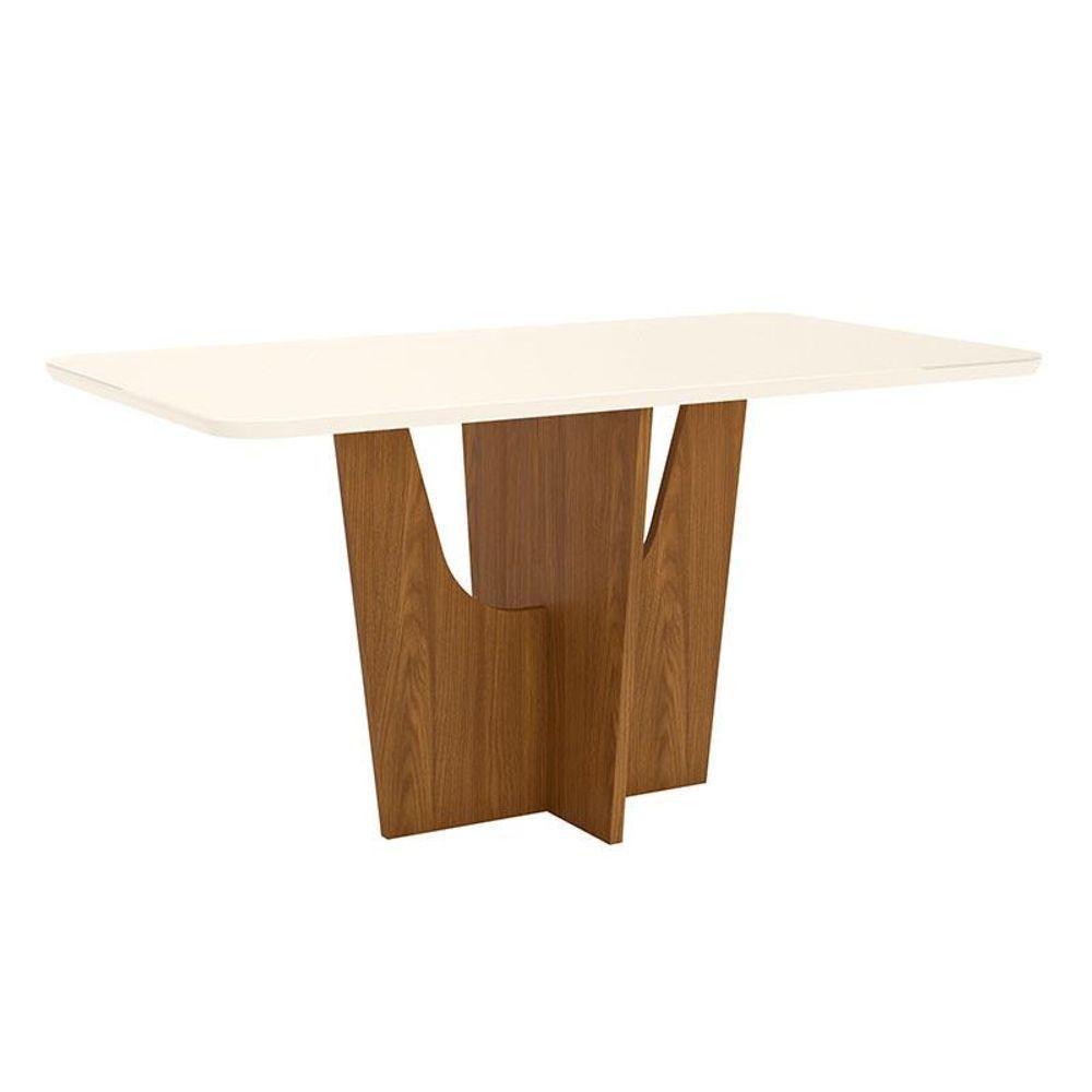 Mesa De Jantar Danielly 160 Cm Tampo Arredondado Com Vidro Nature Off White - Henn - 1
