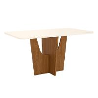 Mesa De Jantar Danielly 160 Cm Tampo Arredondado Com Vidro Nature Off White - Henn - 1