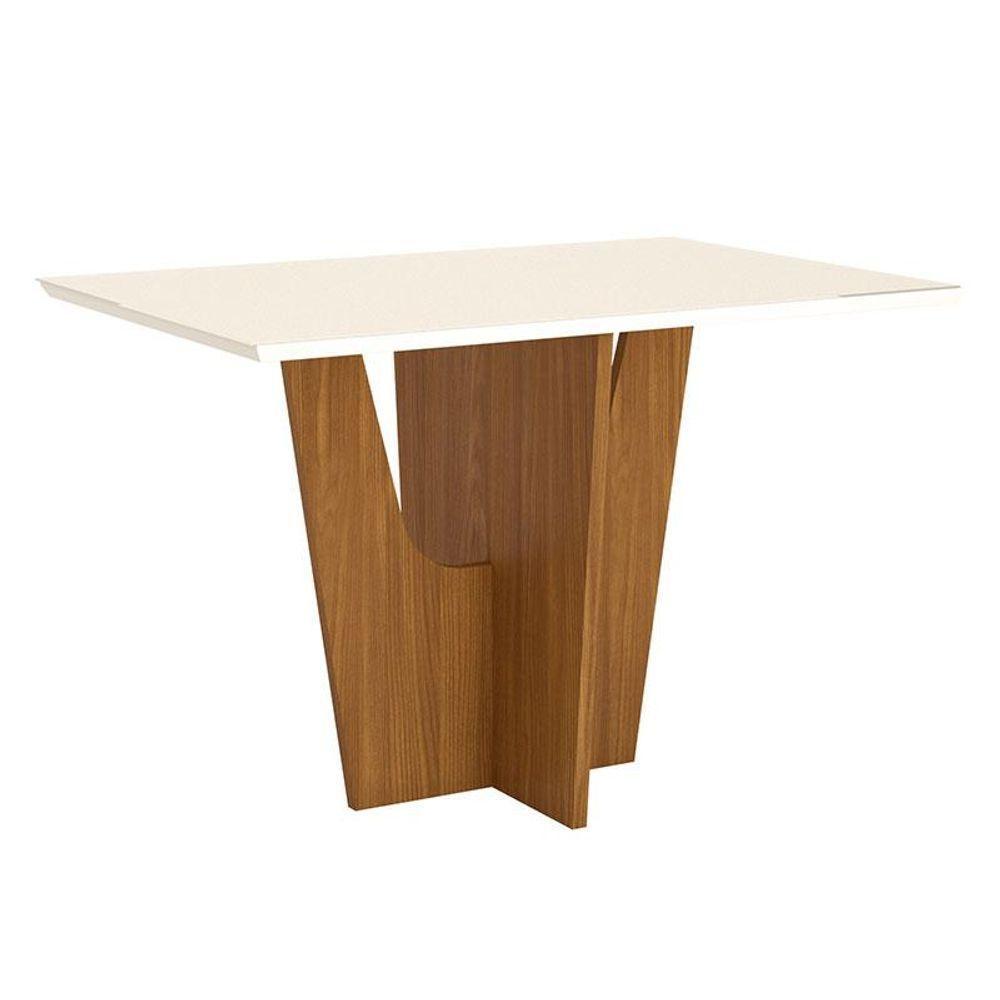 Mesa De Jantar Danielly 120 Cm Tampo Reto Com Vidro Nature Off White - Henn - 1