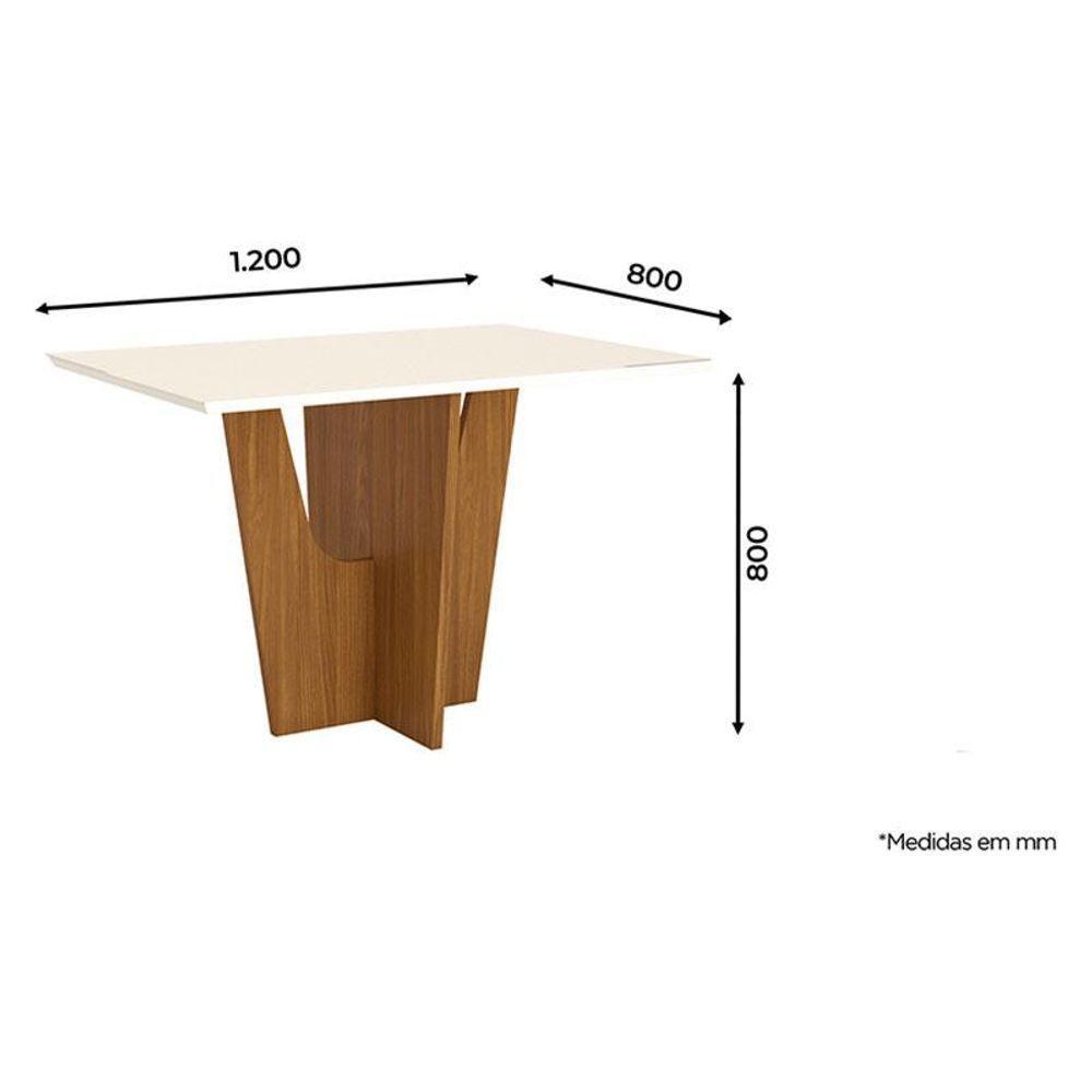 Mesa De Jantar Danielly 120 Cm Tampo Reto Com Vidro Nature Off White - Henn - 2
