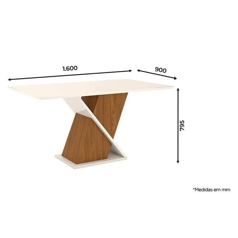 Mesa De Jantar Fiorella 160 Cm Tampo Reto Com Vidro Nature Off White - Henn - 3