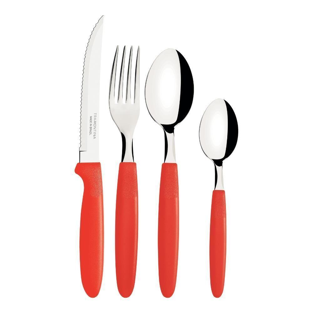 Jogo De Talher Faqueiro Ipanema Aço Inox 24 Peças Tramontina Vermelho - 4