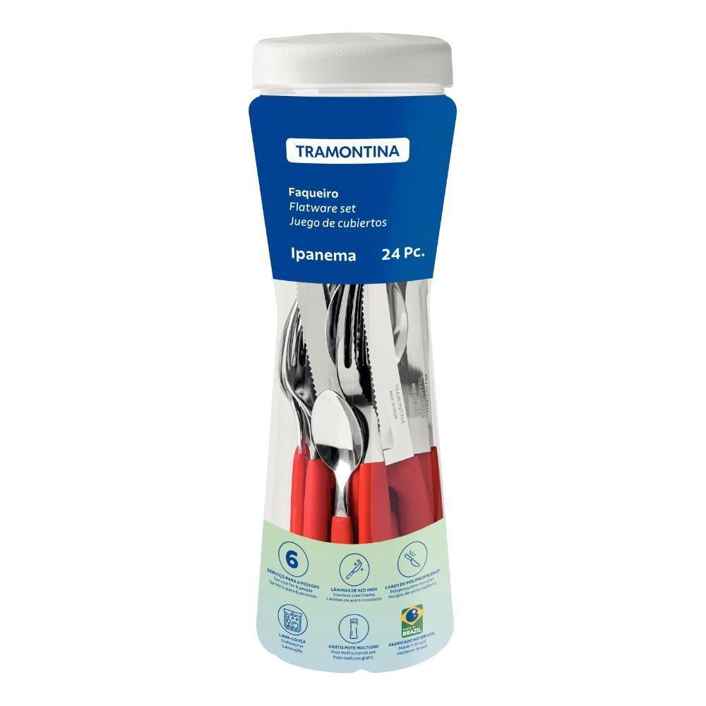 Jogo De Talher Faqueiro Ipanema Aço Inox 24 Peças Tramontina Vermelho - 5