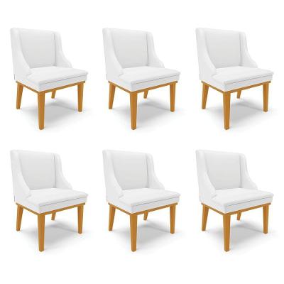 Kit 6 Cadeiras Decorativas Sala De Jantar Base Fixa De Madeira Firenze Pu Branco Fosco/castanho G19 - Gran Belo