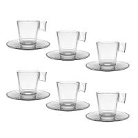 Jogo 6 Xícaras De Café De Vidro Com Pires Transparente Em Casa Tem 80ml - 1