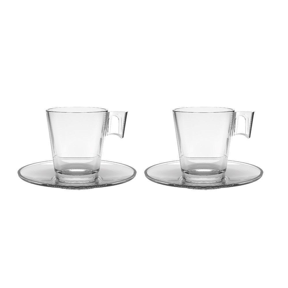 Jogo 2 Xícaras De Café De Vidro Com Pires Transparente Em Casa Tem 80ml - 1