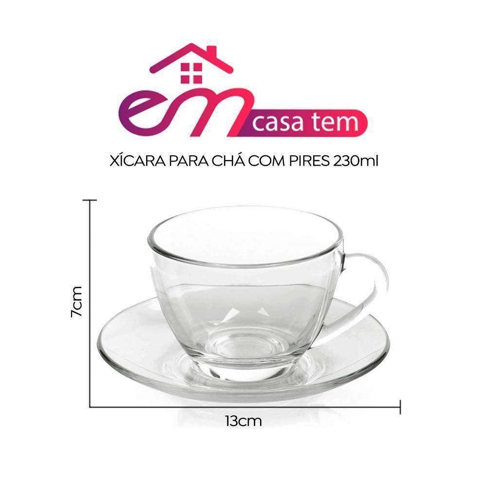 Kit 4 Xícaras De Chá Vidro Com Pires Em Casa Tem 230ml - 4