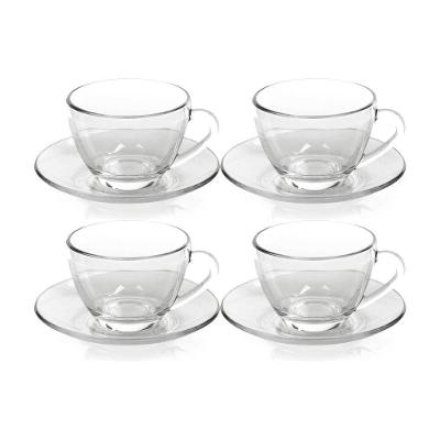 Kit 4 Xícaras De Chá Vidro Com Pires Em Casa Tem 230ml