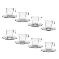 Jogo 8 Xícaras De Café De Vidro Com Pires Transparente Em Casa Tem 80ml - 1