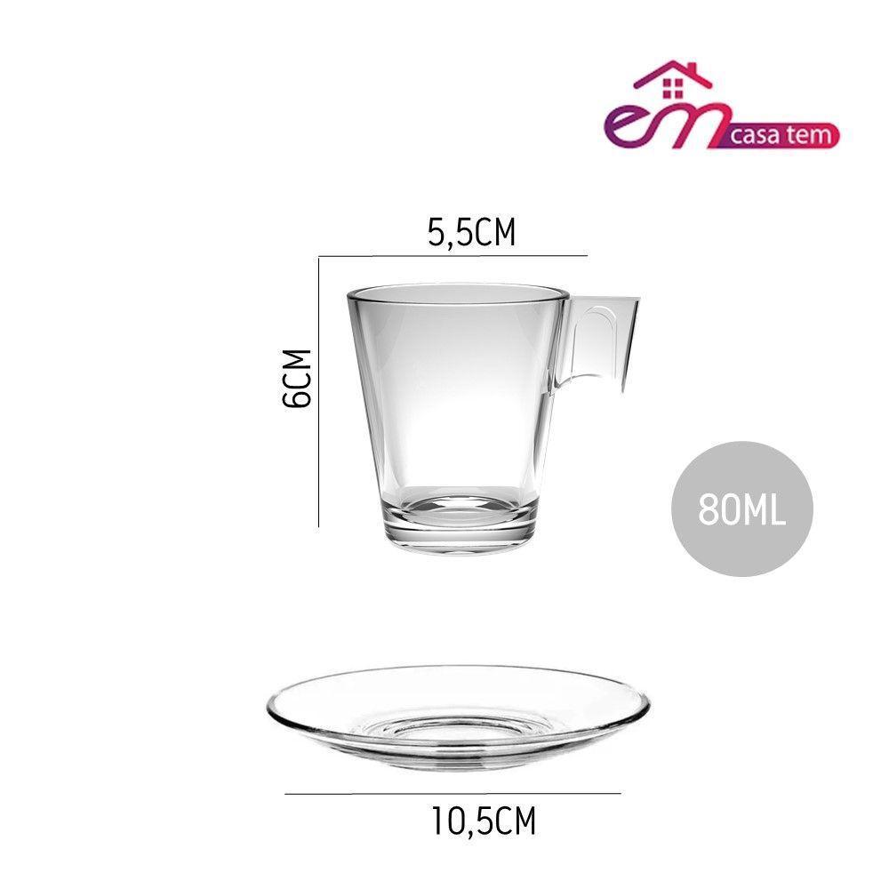 Jogo 10 Xícaras De Café De Vidro Com Pires Transparente Em Casa Tem 80ml - 3