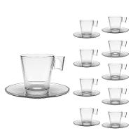 Jogo 10 Xícaras De Café De Vidro Com Pires Transparente Em Casa Tem 80ml - 1