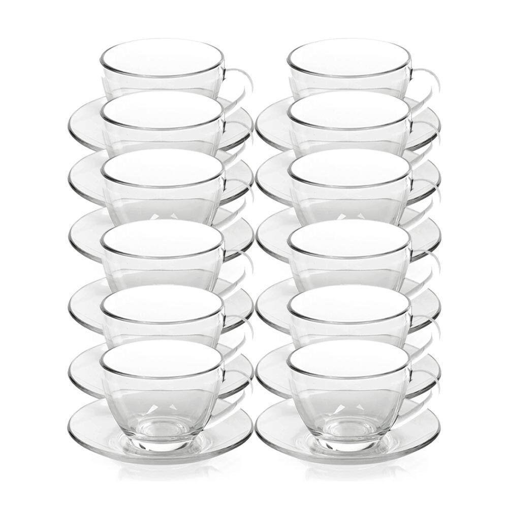 Kit 12 Xícaras De Chá Vidro Com Pires Em Casa Tem 230ml - 1