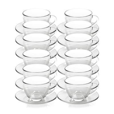 Kit 12 Xícaras De Chá Vidro Com Pires Em Casa Tem 230ml