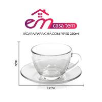 Kit 12 Xícaras De Chá Vidro Com Pires Em Casa Tem 230ml - 3