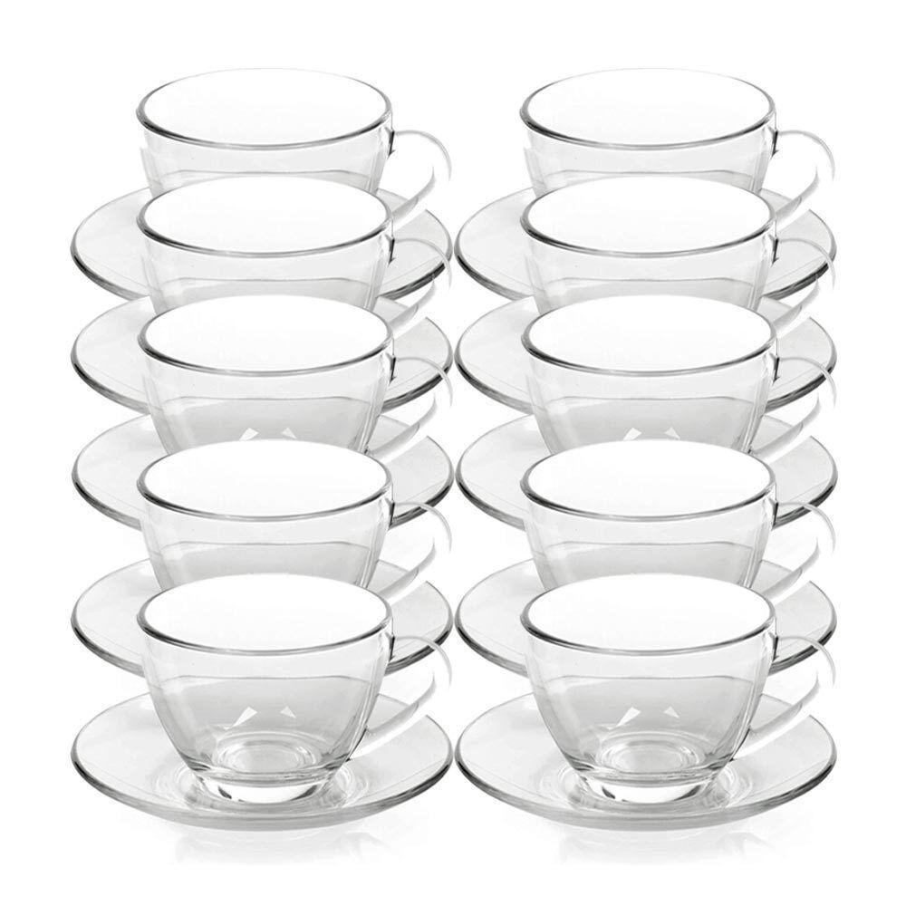 Kit 10 Xícaras De Chá Vidro Com Pires Em Casa Tem 230ml - 1