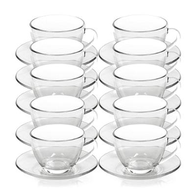 Kit 10 Xícaras De Chá Vidro Com Pires Em Casa Tem 230ml