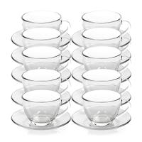 Kit 10 Xícaras De Chá Vidro Com Pires Em Casa Tem 230ml - 1