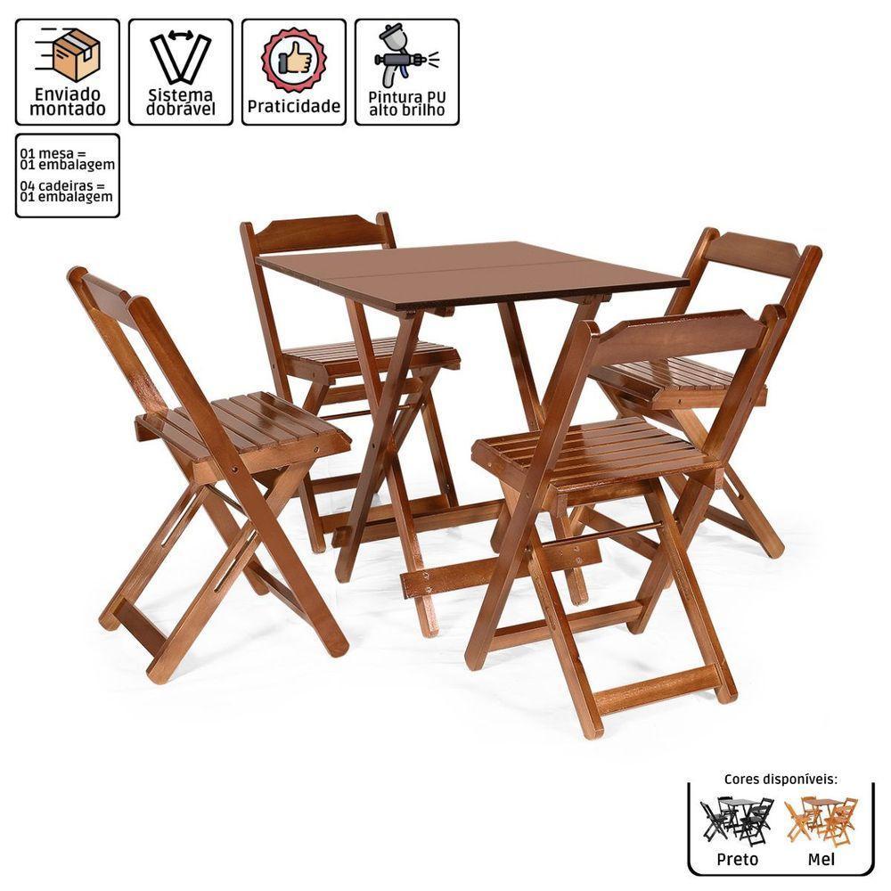 Jogo De Mesa 70 X 70 Com 4 Cadeiras Dobráveis De Madeira Cor Imbuia - M.b Móveis - 3