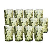 Jogo 12 Copos P/ água Vidro Diamante Verde Class Home 350ml - 1