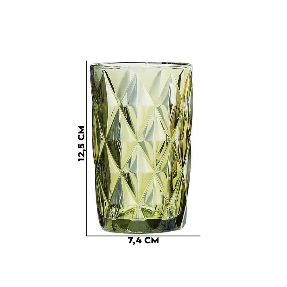 Jogo 8 Copos Para água Vidro Diamante Verde Class Home 350ml - 5